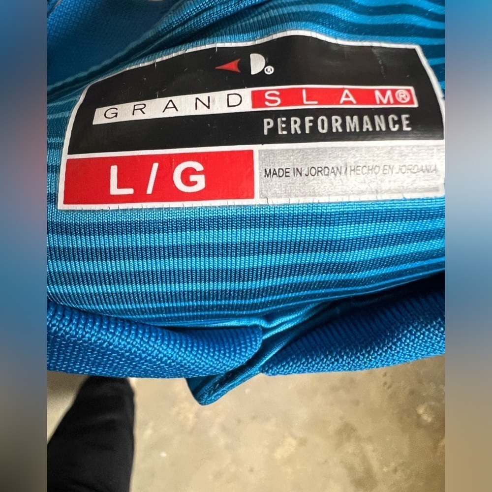 GRAND SLAM PERFORMANCE BLUE HORIZONTAL STRIPED GOLF POLO SHIRT - Picture 3 of 5